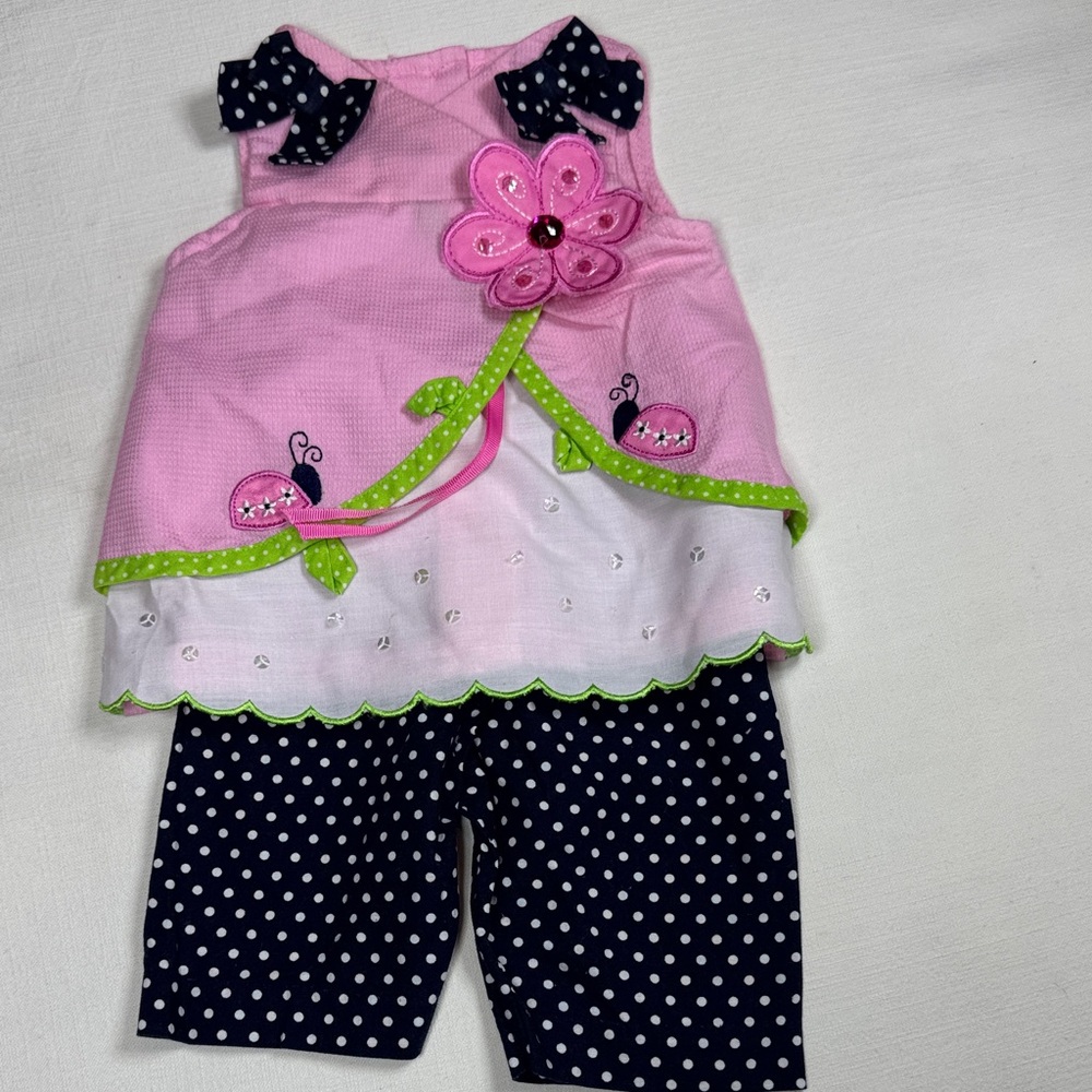 Rare Editions Pink, Navy & White Ladybug Flower Matching Set